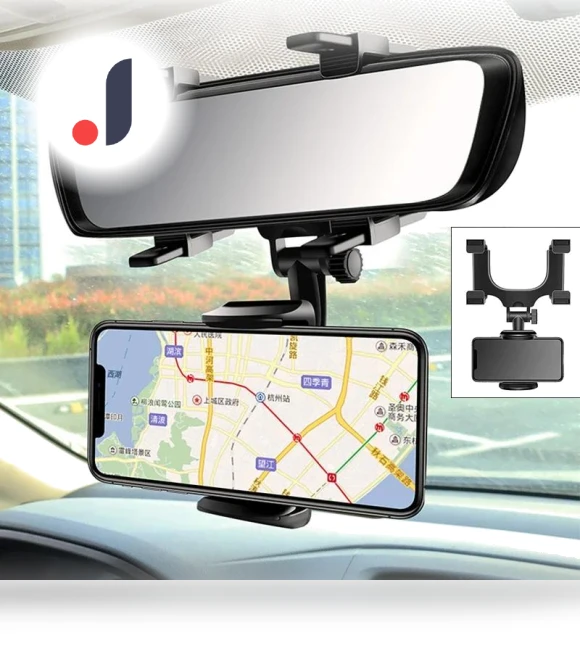 360° Car Mirror Telescopic Smart Phone Holder Mount — Dashboard Installation Kits, Auto Launcher
