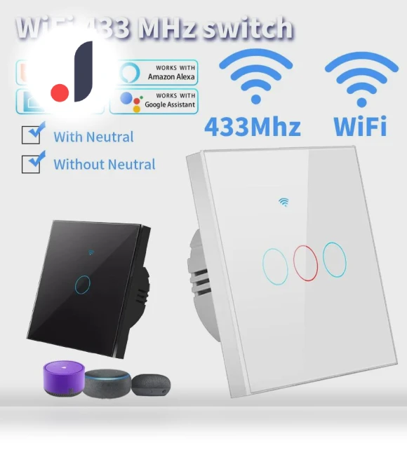 Smart RF433 European WiFi/Bluetooth Switch for Glass — Ceiling Fan Wall Controls, VantaGoods