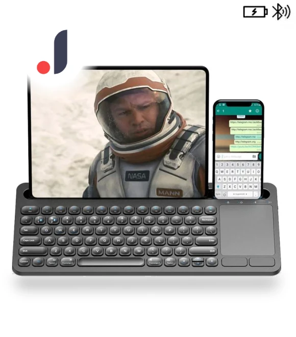 Silent Click Wireless Keyboard with Phone Holder and Multi-Touch Touchpad — Keyboard Cases, SeenDa