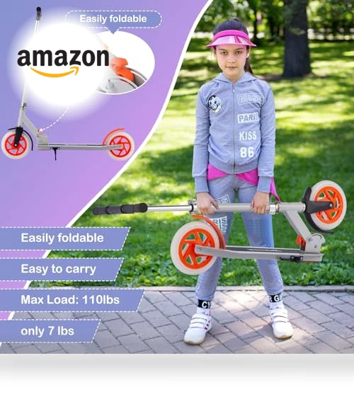 Foldable Kick Scooter with Light Wheels — Push Scooters, Rahmory