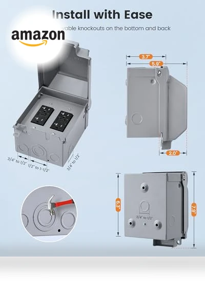 Outdoor Electrical Box Waterproof with Dual 20 AMP WRTR GFCI Receptacles — Inlet Boxes, SURAIELEC