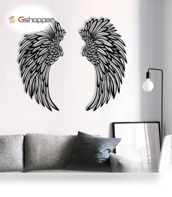 Angel Wings Metal Wall Art with LED Lights — Wall Lighting