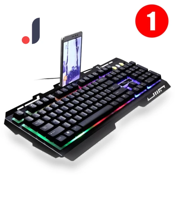 Robotic Metal Wired Keyboard with LED Backlight and Phone Stand — Gaming Keyboards, lanle