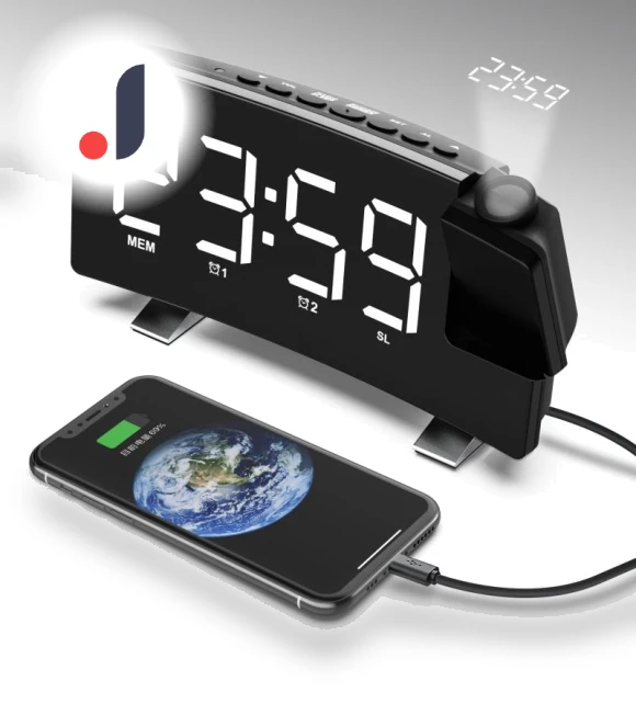 LED Digital FM Radio Clock with Projection Alarm — Alarm, POTAN MUSIC