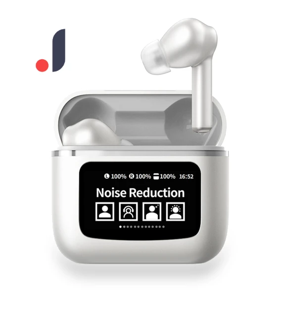 Wireless BT Headset with App, LCD Display, Full-Color Touch Screen, Charging Case, and Intelligent Noise Cancellation — Headsets, Andoer