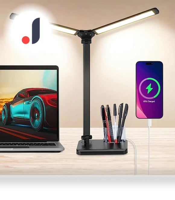 Desk Lamp with Dual Swivel Arms — Study & Desk Lighting, Chic Interiors