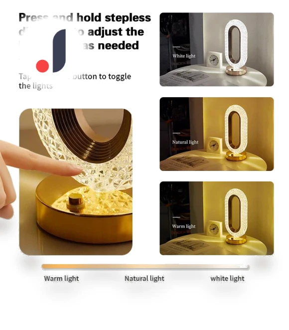 Modern Luxury Oval Crystal Table Lamp with Touch USB Display — Overhead Lighting, Build My Home