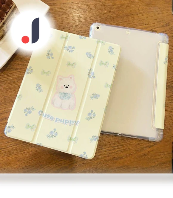High-Quality Smart Case for iPad with Floral Pattern and Cute Dog — Protective Cases, Joyway