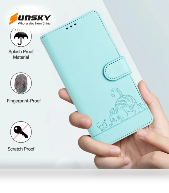 Cat Rat Embossed Pattern RFID Leather Phone Case with Lanyard for Infinix Hot 50i 5G / Smart 9 4G — Phone Accessories, Infinix