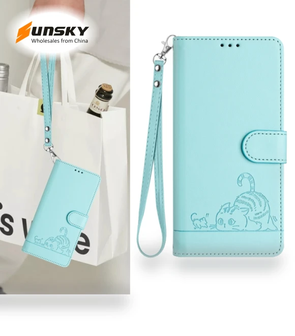 Cat Rat Embossed Pattern RFID Leather Phone Case with Lanyard for Infinix Hot 50i 5G / Smart 9 4G — Phone Accessories, Infinix
