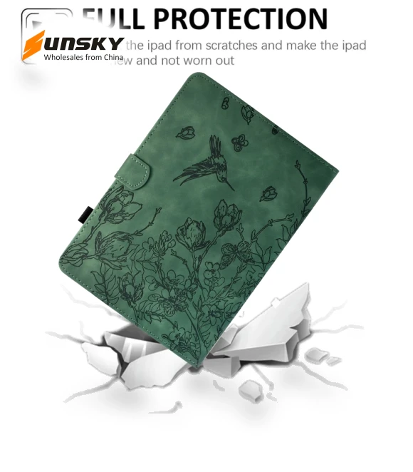Flowers and Bird Embossed Smart Leather Tablet Case for iPad 10.2 2021 / 10.5 2019 — Protective Cases