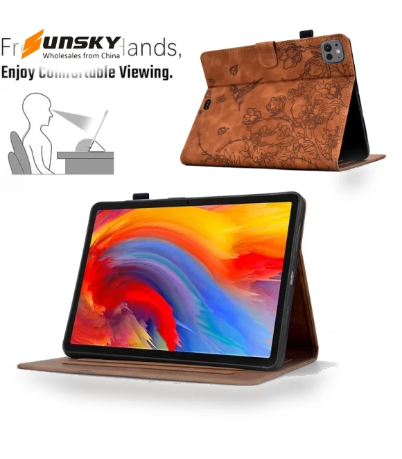 Flowers and Bird Embossed Smart Leather Tablet Case for iPad Pro 11 2024 — Keyboard Cases