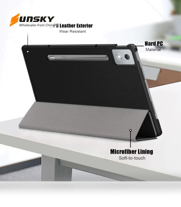 3-folding Leather Smart Tablet Case for Lenovo Tab P12 12.7 — Keyboard Cases, Lenovo