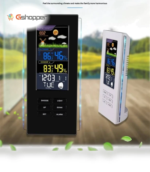 Colorful Screen Indoor Outdoor Temperature Humidity Meter Barometer Smart Digital Clock — Barometers