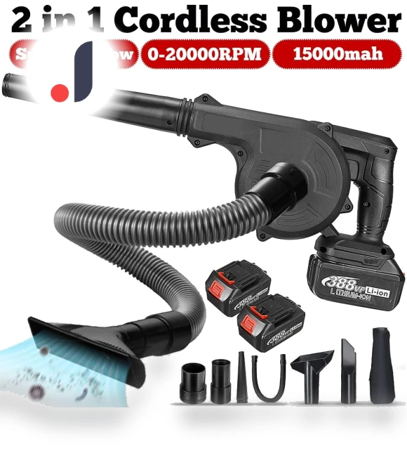 1600W 2-in-1 Brushless Cordless Electric Blower for Vacuum Cleaning and Leaf Suction — Leaf Blowers & Vacuums, Crown Global