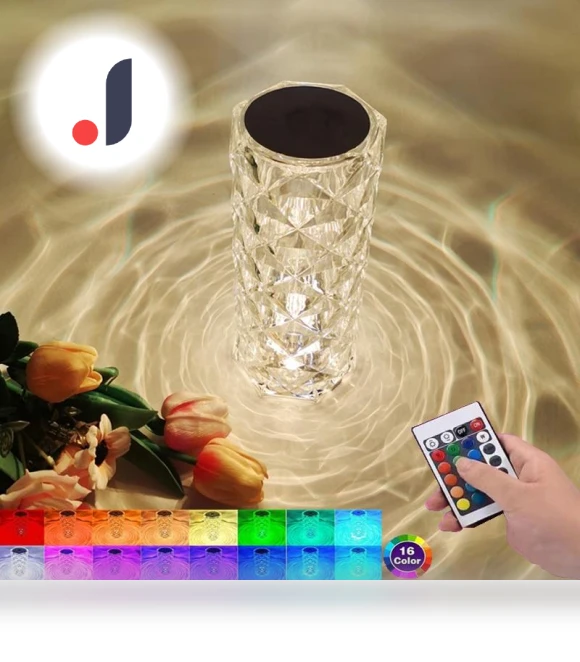 Rechargeable Portable Touch Crystal Rose Bedside Lamp — Desk & Table Lighting, Zhou Yajin