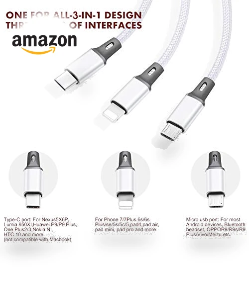 Multi USB Charging Cable 3A, 3 in 1 Fast Charger Cord Connector — Chargers, TOPWIN