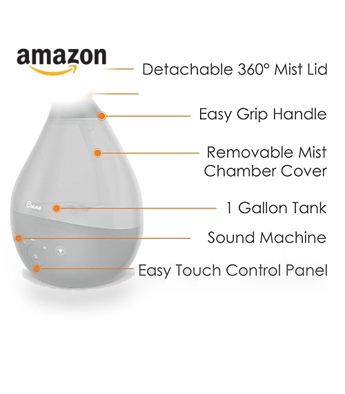 Ultrasonic Cool Mist Humidifier with Sound Machine, Night Light, Aroma Tray — Air Moisturizers, Crane