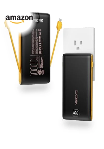 Portable Charger Power Bank with Built-in Cables and Wall Plug — Chargers, VEEKTOMX
