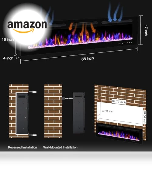 Electric Fireplace Wall Mounted and Recessed with Remote Control — Electric Heating Solutions, BETELNUT