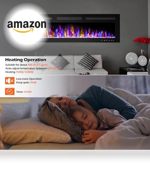 Electric Fireplace Wall Mounted and Recessed with Remote Control — Electric Heating Solutions, BETELNUT