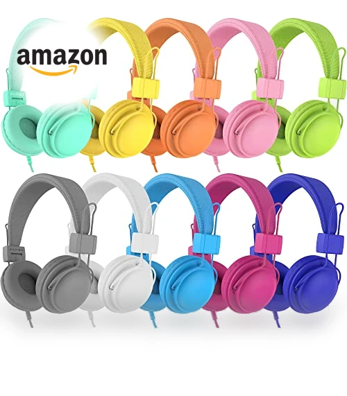 Kids Headphones Bulk 10-Pack for School Classroom K-12 — In-Ear Headphones, AILIHEN