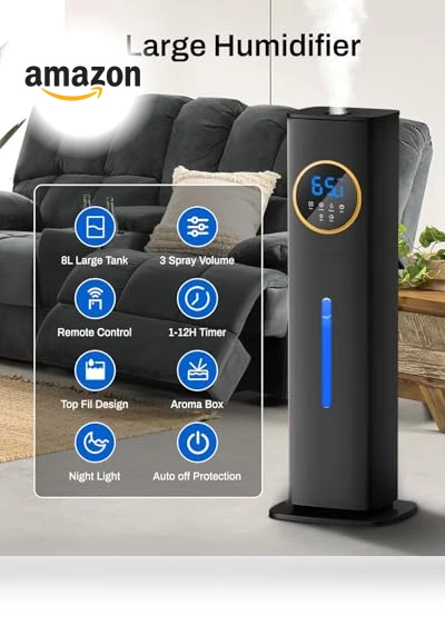 Large Room Humidifier with Night Light and Essential Oil Diffuser — Air Moisturizers, Lacidoll