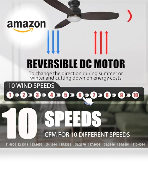 Smart Flush Mount Ceiling Fan with Lights — Ceiling Fan Wall Controls, CEME
