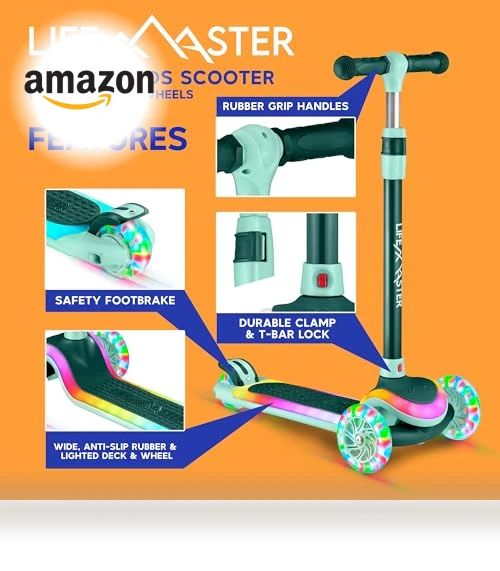 3-Wheel Kids Scooter with Multi-Color Lights — Pedal Cars, Lifemaster