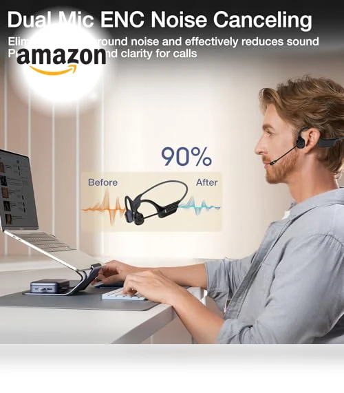 Open-Ear Bone Conduction Headphones with Mic — Over-Ear Headphones, Hostena