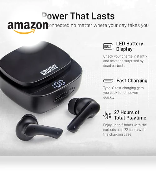 True Wireless Earbuds with Charging Case — In-Ear Headphones, Groovz Audio