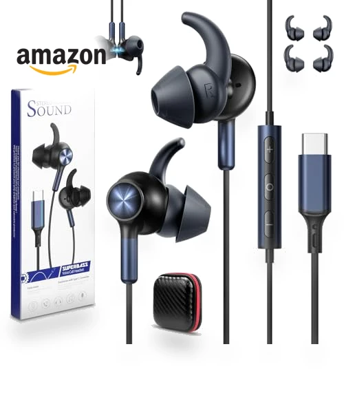 Wired USB-C Earbuds with Microphone — In-Ear Headphones, AFGHOA