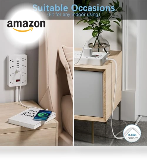 Flat Plug Extension Cord Surge Protector — Power Solutions & Surge Protection, HUNIAN
