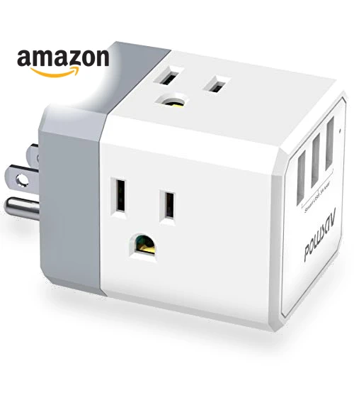 USB Wall Charger and Extender with 3-Way Splitter — Multi-Outlets