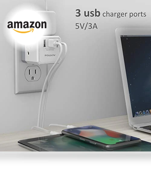 USB Wall Charger and Extender with 3-Way Splitter — Multi-Outlets