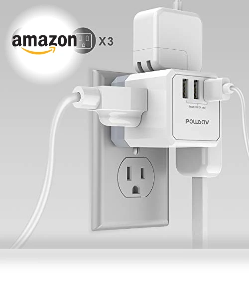 USB Wall Charger and Extender with 3-Way Splitter — Multi-Outlets
