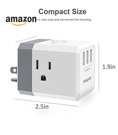 USB Wall Charger and Extender with 3-Way Splitter — Multi-Outlets