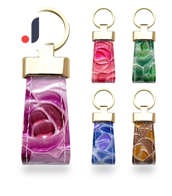 Genuine Leather Smart Key Ring with Stained Glass Rose Floral Pattern — Keyrings & Keychains, SAKURA BLOSSOM ITEMS