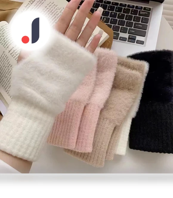 Soft Winter Mink Fingerless Gloves — Arm Warmers, Conella