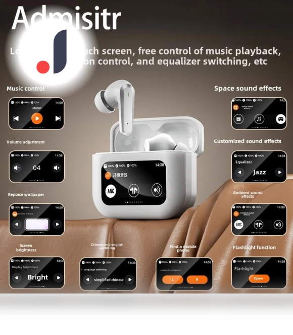 Bluetooth Headphones with LCD Display and Noise Cancellation — Over-Ear Headphones, Admisitr