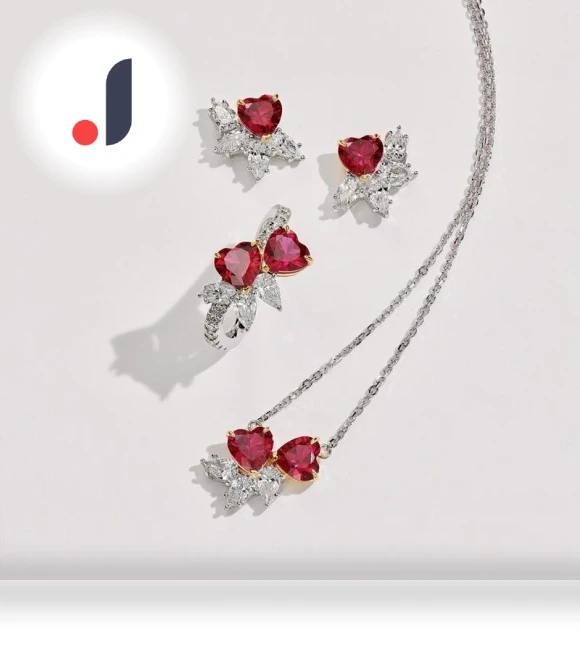 Expanded Touch Network Heart-Shaped Open Ring Necklace Earrings Set — Jewelry Sets, BELLA BOX