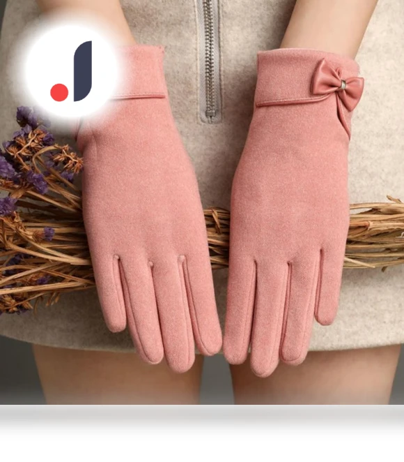 Plush warm gloves with touchscreen and bow — Cold Weather Gloves, Evergreen
