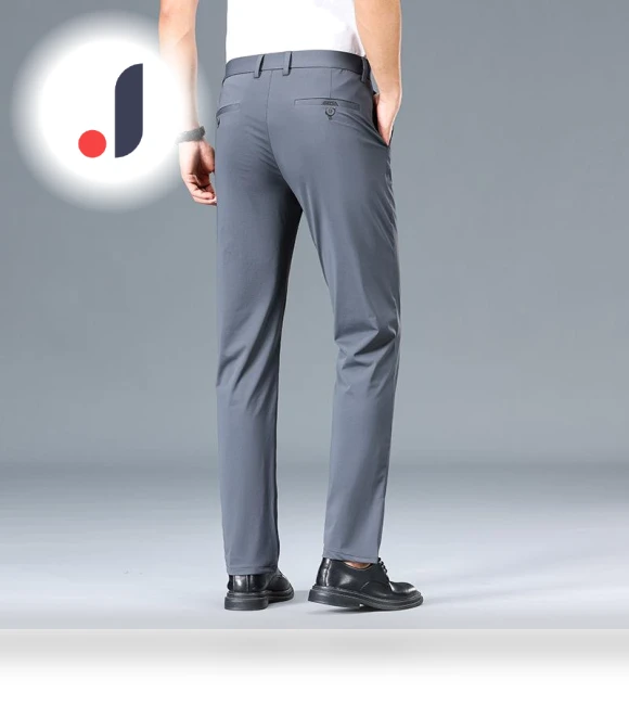 Elastic Solid Black Smart Casual Pants — Casual Pants, OFFICE-MALL