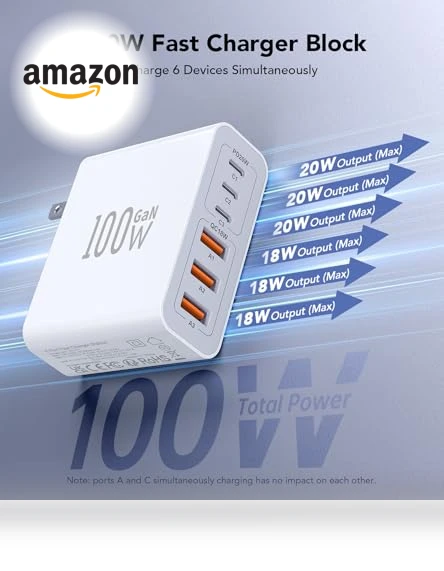 100W 6-Port PD Fast USB C Charging Block — Chargers, CSODINCE