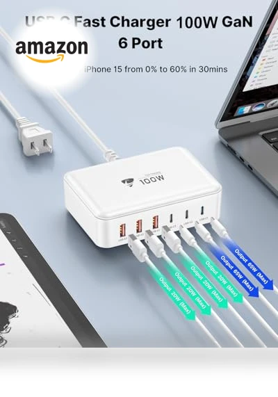 100W GaN 6 Port USB C Fast Charging Station — Chargers, CHONGZHENG (HK)CO. ,LIMITED