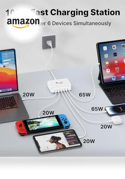 100W GaN 6 Port USB C Fast Charging Station — Chargers, CHONGZHENG (HK)CO. ,LIMITED