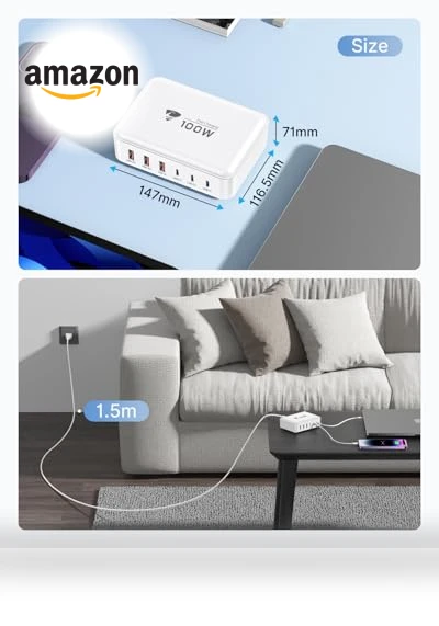 100W GaN 6 Port USB C Fast Charging Station — Chargers, CHONGZHENG (HK)CO. ,LIMITED