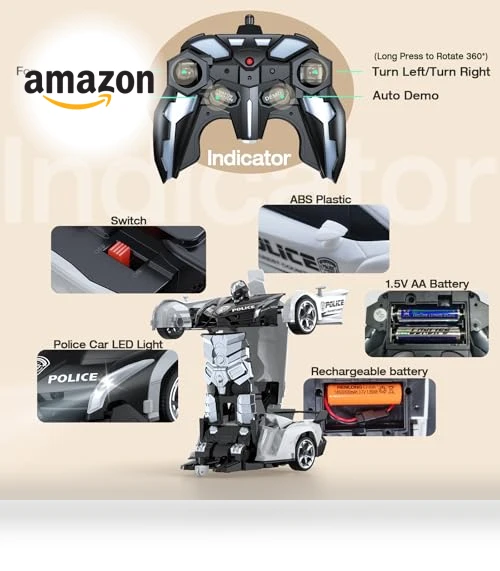Transform Robot RC Cars with Flashing Light — Remote Control Cars, KKM