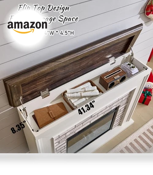 Flip Top Electric Fireplace with Mantel — Entertainment Furniture, Aitjunz