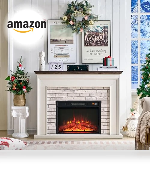 Flip Top Electric Fireplace with Mantel — Entertainment Furniture, Aitjunz